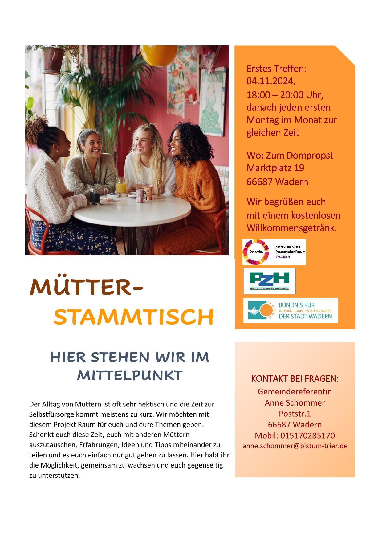 Plakat Mütterstammtisch in Wadern 4.11.24