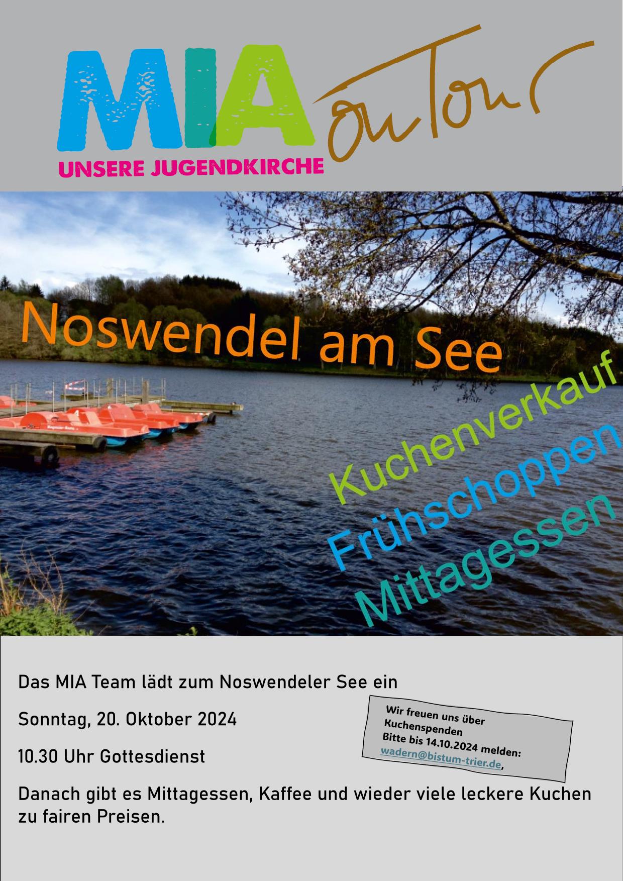 Plakat der Aktion von  der Jugendkirche Mia am 20.10.24 am Noswendeler See