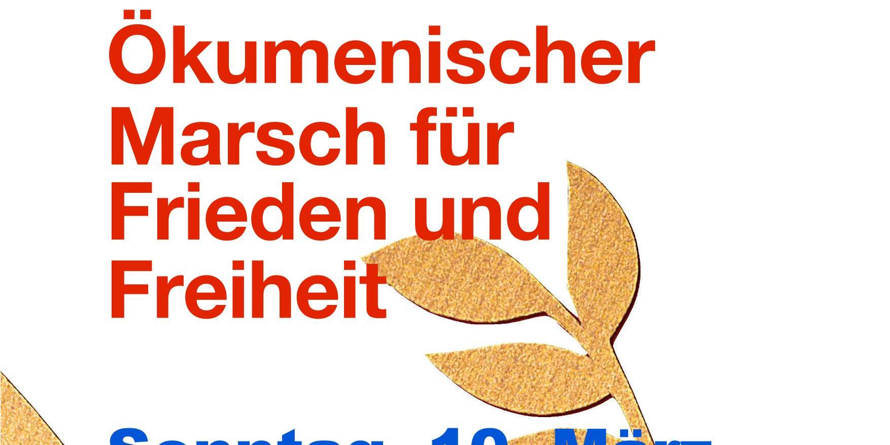 Plakat ökumenischer Marsch für den Frieden 10. März